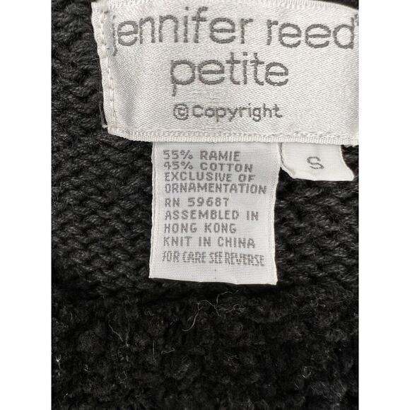 VINTAGE JENNIFER REED HAND KNIT PETITE SMALL BLACK SEQUIN EMBELLISHED SWEATER - Picture 7 of 9